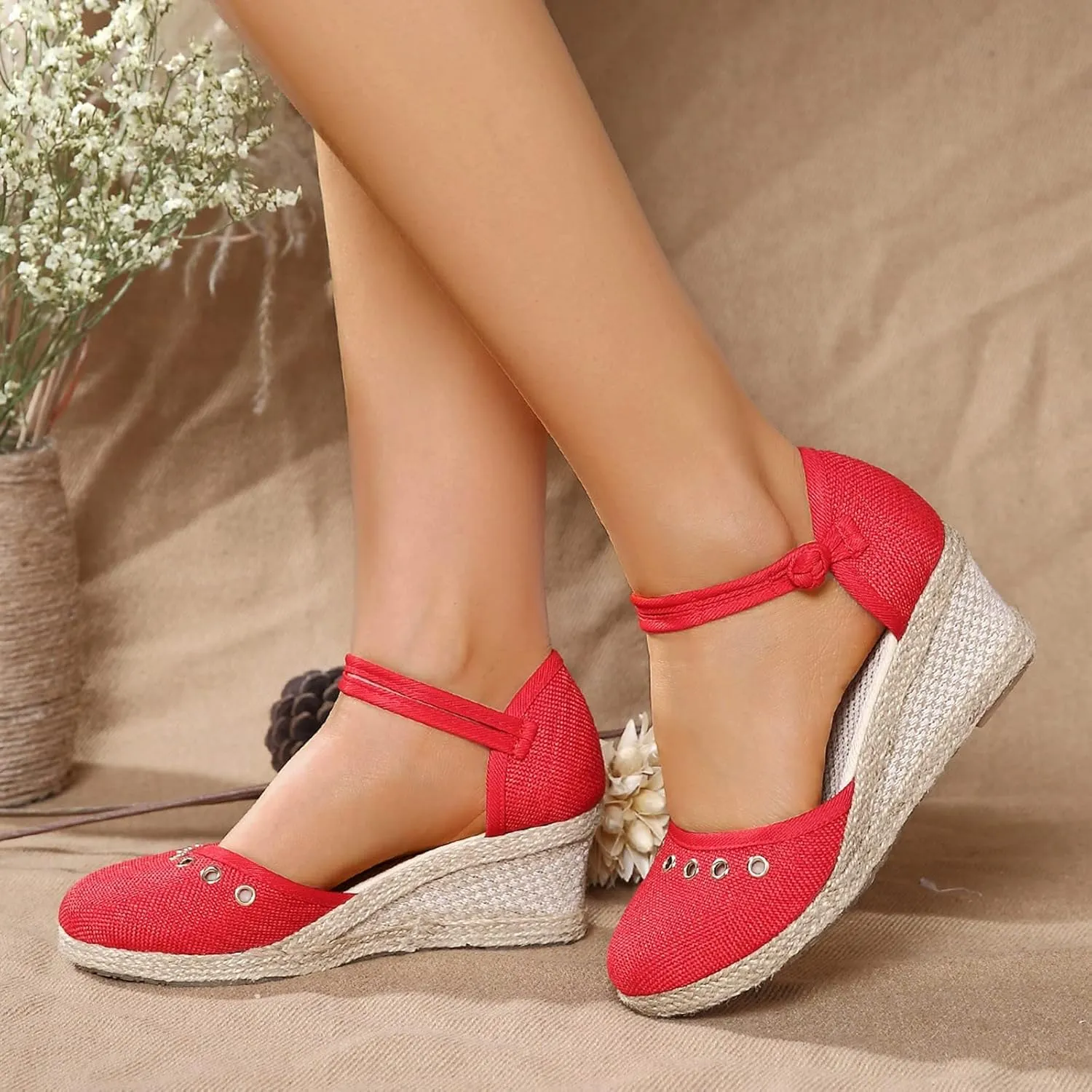 Espadrille Sandals for Women Closed Toe Mid Heels Sandals Dressy Casual Wedges Ankle Strappy Platform Sandal Comfort Wear Walking Shoes for Office Work Lightweight Trendy Footwear Womens Non Slip Shoe