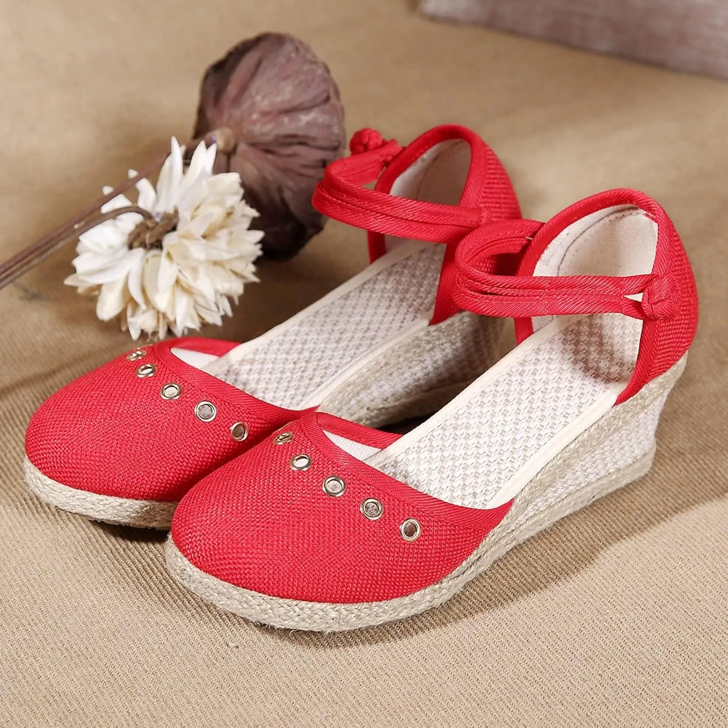 Espadrille Sandals for Women Closed Toe Mid Heels Sandals Dressy Casual Wedges Ankle Strappy Platform Sandal Comfort Wear Walking Shoes for Office Work Lightweight Trendy Footwear Womens Non Slip Shoe