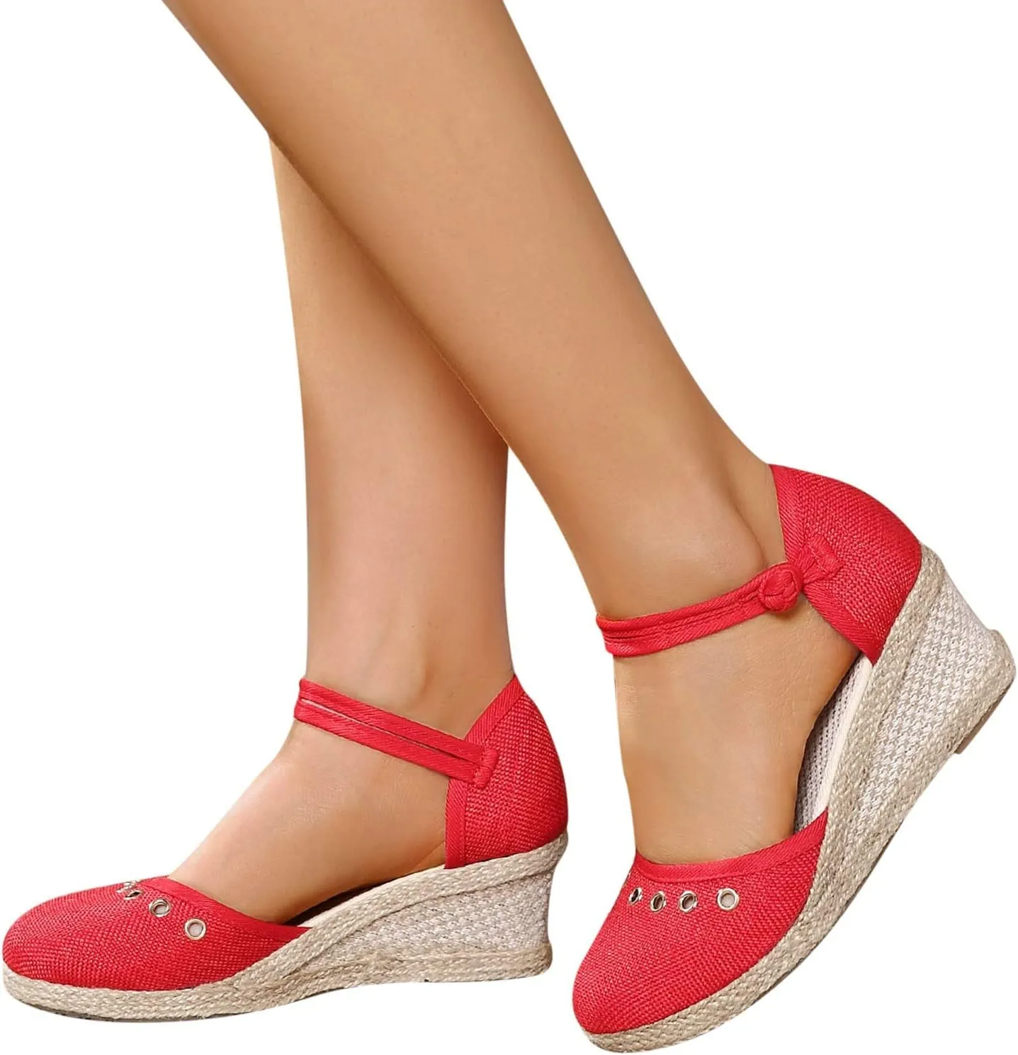 Espadrille Sandals for Women Closed Toe Mid Heels Sandals Dressy Casual Wedges Ankle Strappy Platform Sandal Comfort Wear Walking Shoes for Office Work Lightweight Trendy Footwear Womens Non Slip Shoe