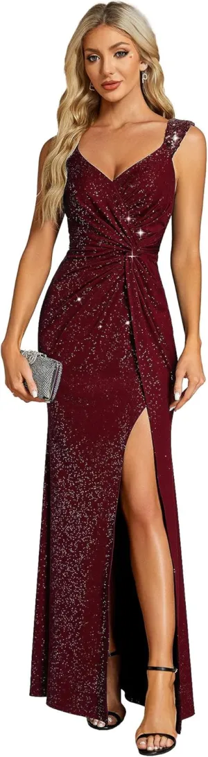 Ever-Pretty Women's V Neck Bodycon Sleeveless Split Maxi Evening Dresses 01888