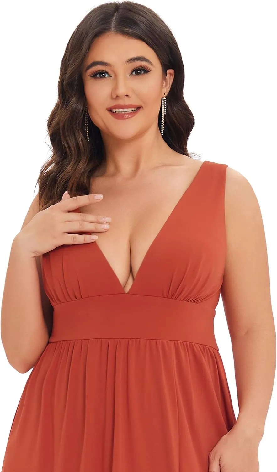 Ever-Pretty Women's Wedding Guest Maxi High Stretch Side Slit Pleated Sleeveless Plus Size Formal Dresses