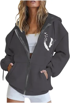 Fall Jacket For Women Trendy Oversized Sweatshirts Teen Girls Trendy y2k Clothes Printed Full Zip Up Hoodies