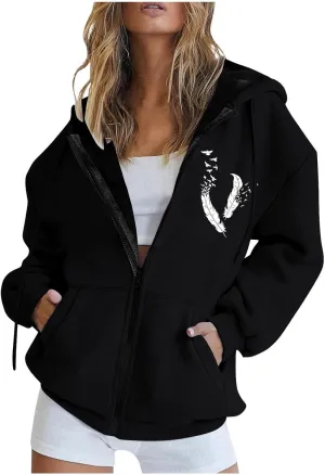 Fall Jacket For Women Trendy Oversized Sweatshirts Teen Girls Trendy y2k Clothes Printed Full Zip Up Hoodies