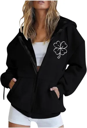 Fall Jacket For Women Trendy Oversized Sweatshirts Teen Girls Trendy y2k Clothes Printed Full Zip Up Hoodies