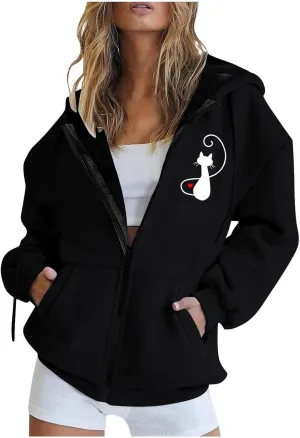 Fall Jacket For Women Trendy Oversized Sweatshirts Teen Girls Trendy y2k Clothes Printed Full Zip Up Hoodies