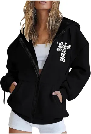 Fall Jacket For Women Trendy Oversized Sweatshirts Teen Girls Trendy y2k Clothes Printed Full Zip Up Hoodies