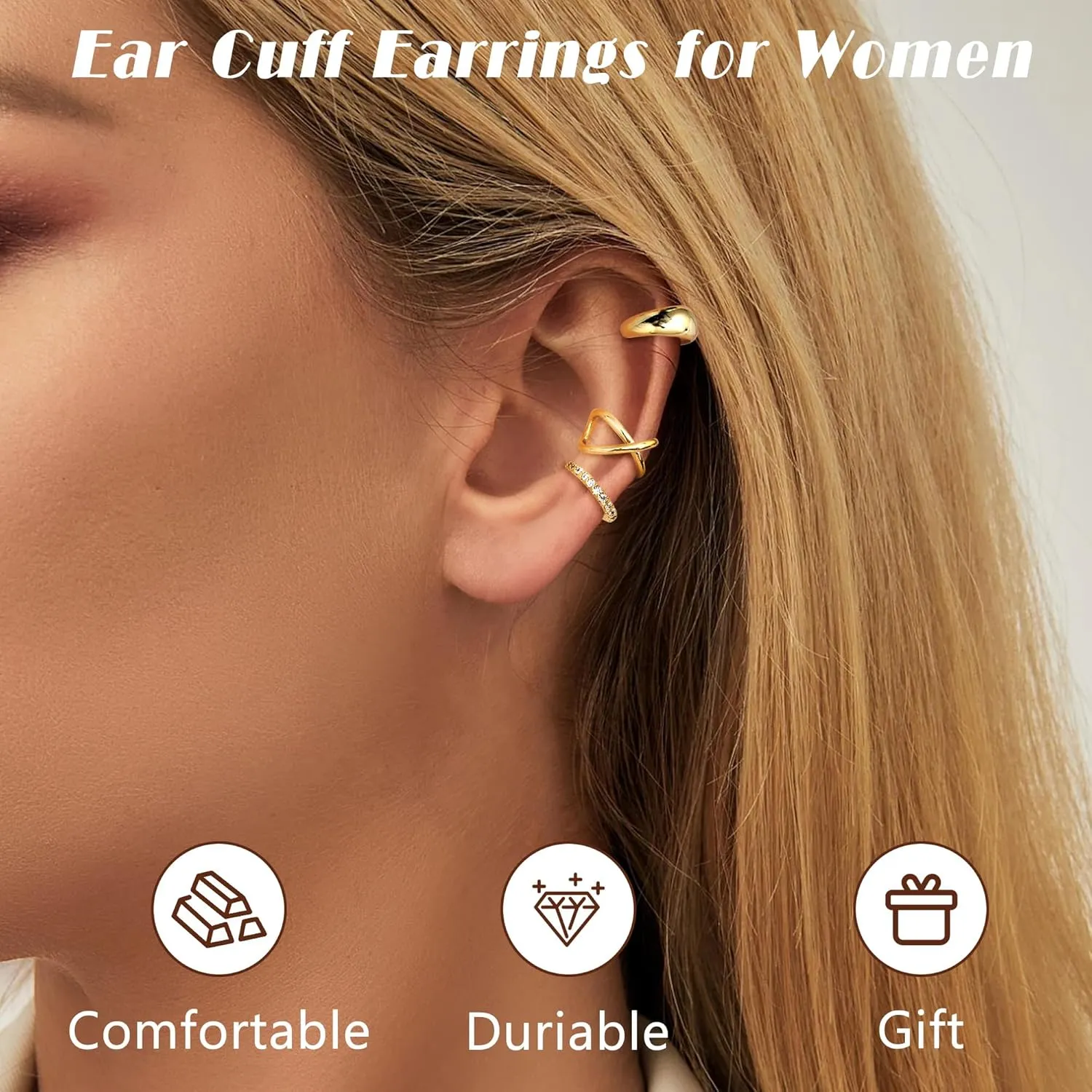 Fansilver 18Pcs Ear Cuff Earrings for Women Non Piercing Gold Ear Cuffs 14K Gold Plated Earring Cuffs for Non Pierced Clip On Cartilage Earrings Adjustable Fake Earrings Lightweight