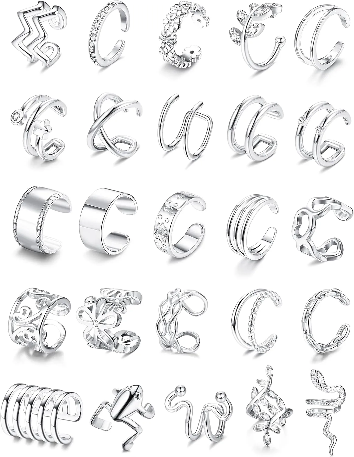 FASACCO 25PCS Ear Cuff for Women Non Piercing Clip on Cartilage Helix Wrap Earrings Adjustable Ear Clip Non-Piercing Cartilage Earring