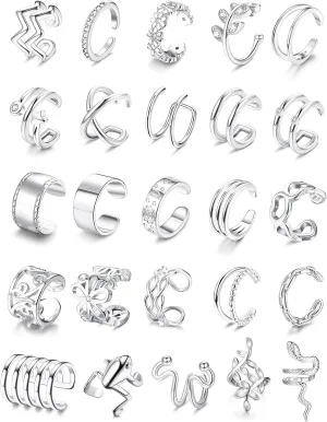 FASACCO 25PCS Ear Cuff for Women Non Piercing Clip on Cartilage Helix Wrap Earrings Adjustable Ear Clip Non-Piercing Cartilage Earring