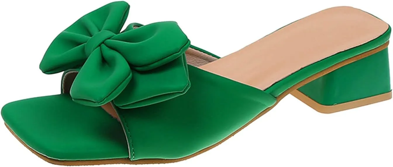 Fashion Spring And Summer Women Sandals Bow Square Heel Middle Solid Color Casual Womens Water with Hard Soles Arch Support