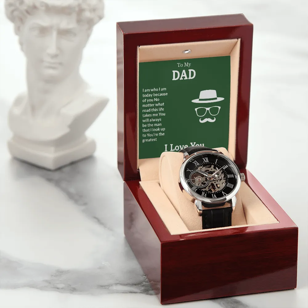 Father's Day Genuine Leather Men's Openwork Watch