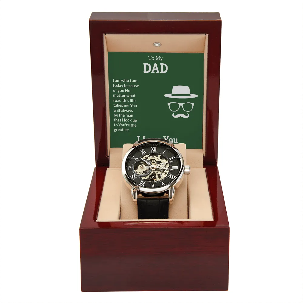Father's Day Genuine Leather Men's Openwork Watch