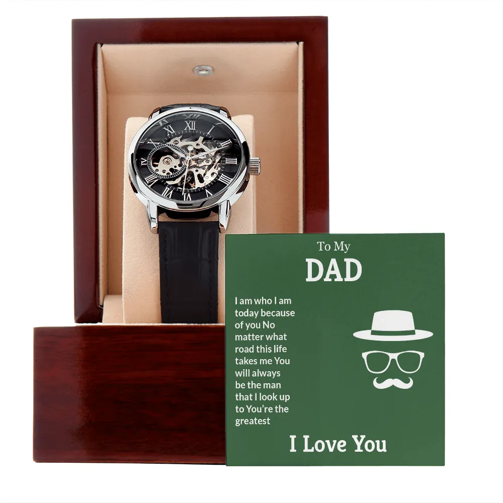Father's Day Genuine Leather Men's Openwork Watch