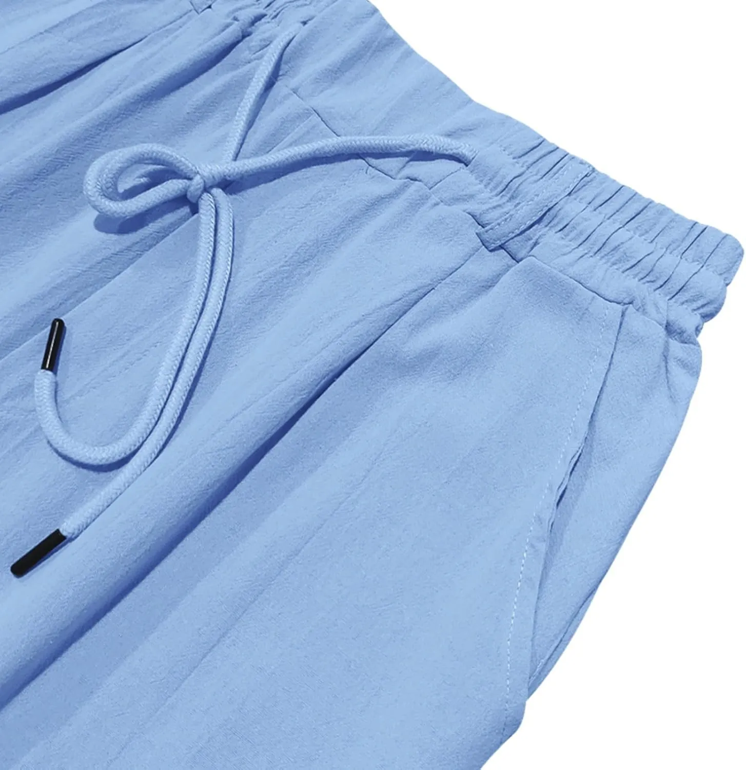 Finelylove Mens Linen Pants Elastic Waist Drawstring Lightweight Casual Pants Relaxed Fit Summer Beach Lounge Travel Trousers