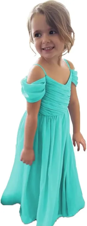 Flower Girl Dress 2025 Long Off Shoulder A Line Chiffon Bridesmaid Dresses for Wedding X09