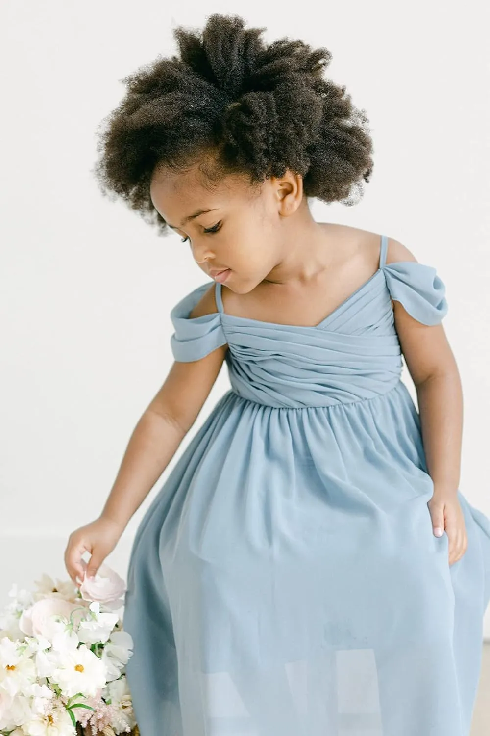 Flower Girl Dress 2025 Long Off Shoulder A Line Chiffon Bridesmaid Dresses for Wedding X09