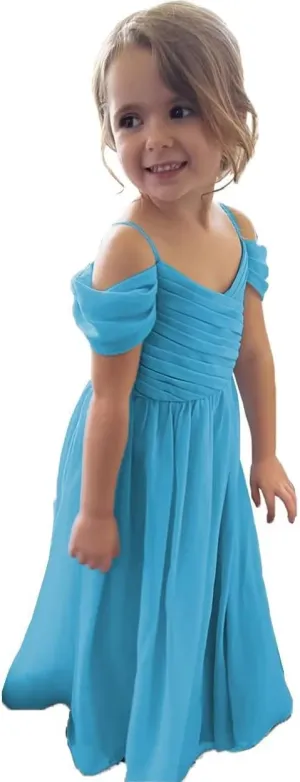 Flower Girl Dress 2025 Long Off Shoulder A Line Chiffon Bridesmaid Dresses for Wedding X09
