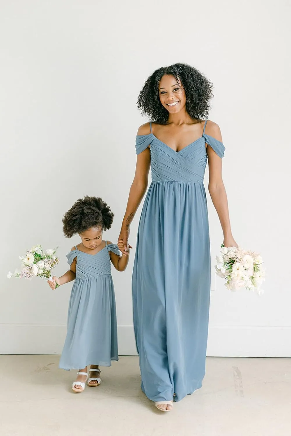 Flower Girl Dress 2025 Long Off Shoulder A Line Chiffon Bridesmaid Dresses for Wedding X09