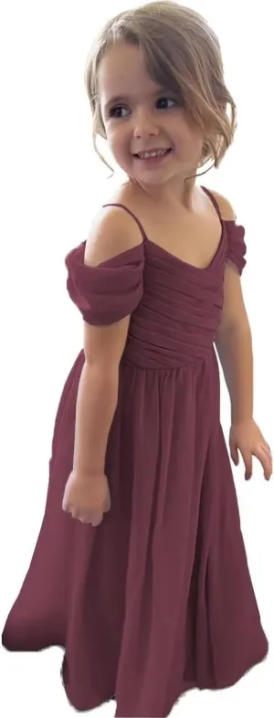 Flower Girl Dress 2025 Long Off Shoulder A Line Chiffon Bridesmaid Dresses for Wedding X09