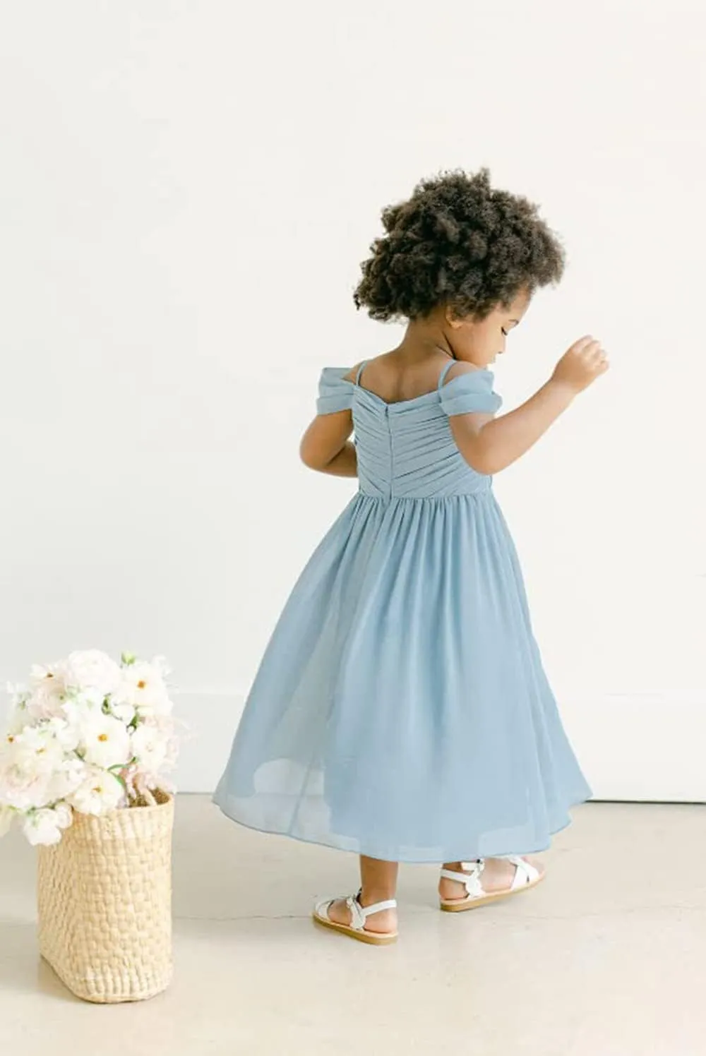 Flower Girl Dress 2025 Long Off Shoulder A Line Chiffon Bridesmaid Dresses for Wedding X09