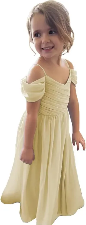 Flower Girl Dress 2025 Long Off Shoulder A Line Chiffon Bridesmaid Dresses for Wedding X09
