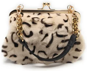 Fosrion Luxurious Leopard-Print Genuine Mink Fur Evening Handbag  Elegant Small Purse for Women with Adjustable Straps