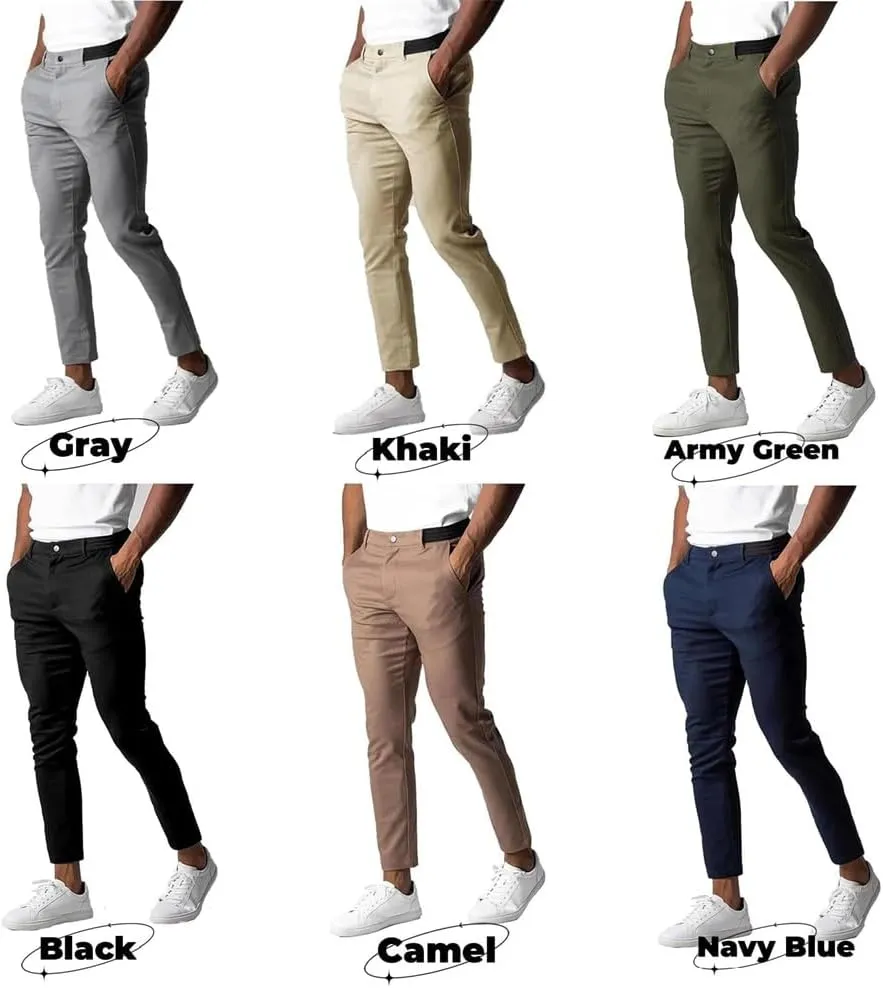 Foueo Active Chinos, Men's Casual Pants Stretch Slim Fit Tapered Trousers, Mens Slim Fit Joggers Mens Skinny Pants