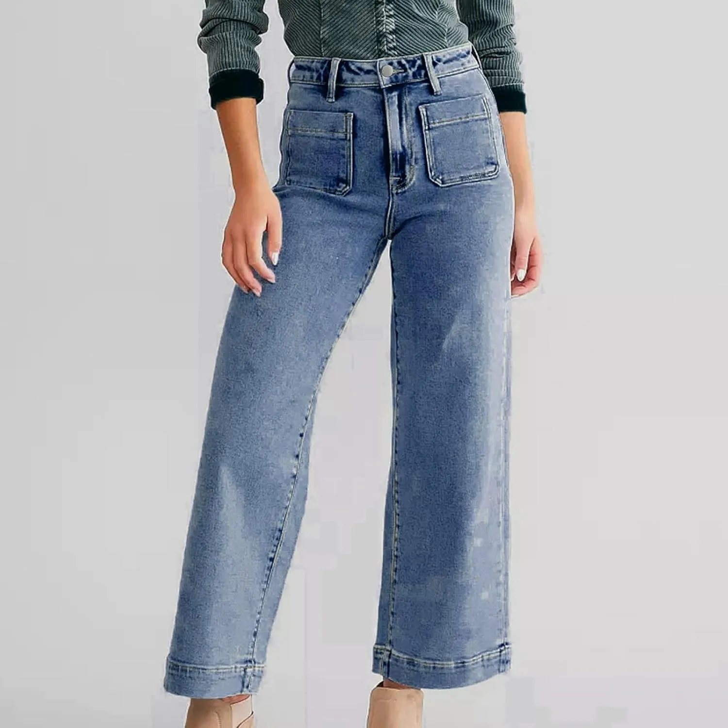 FZVYD Wide Leg Jeans for Women High Waisted Baggy Jeans Stretch Loose Denim Pants 2025 Trendy Elastic Waistband Trousers