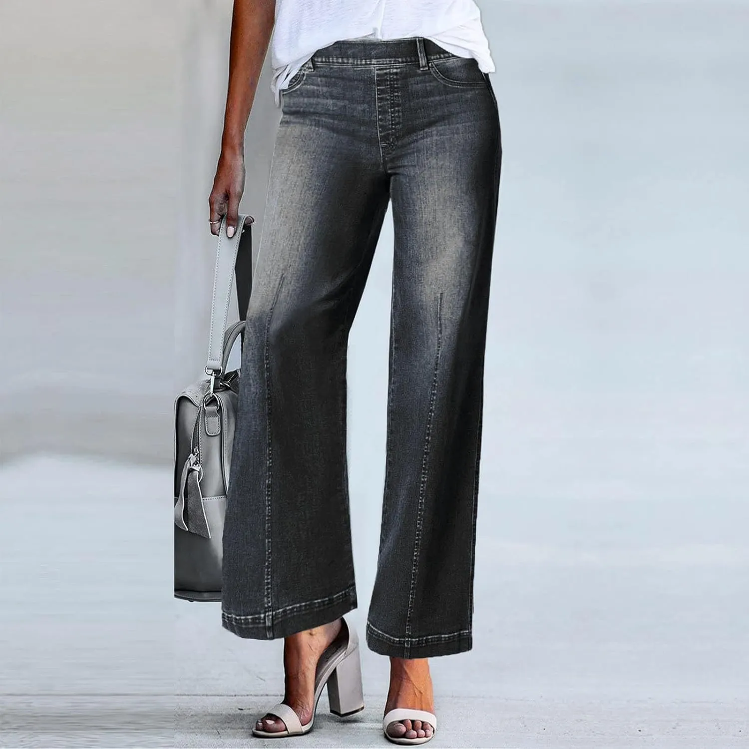 FZVYD Wide Leg Jeans for Women High Waisted Baggy Jeans Stretch Loose Denim Pants 2025 Trendy Elastic Waistband Trousers