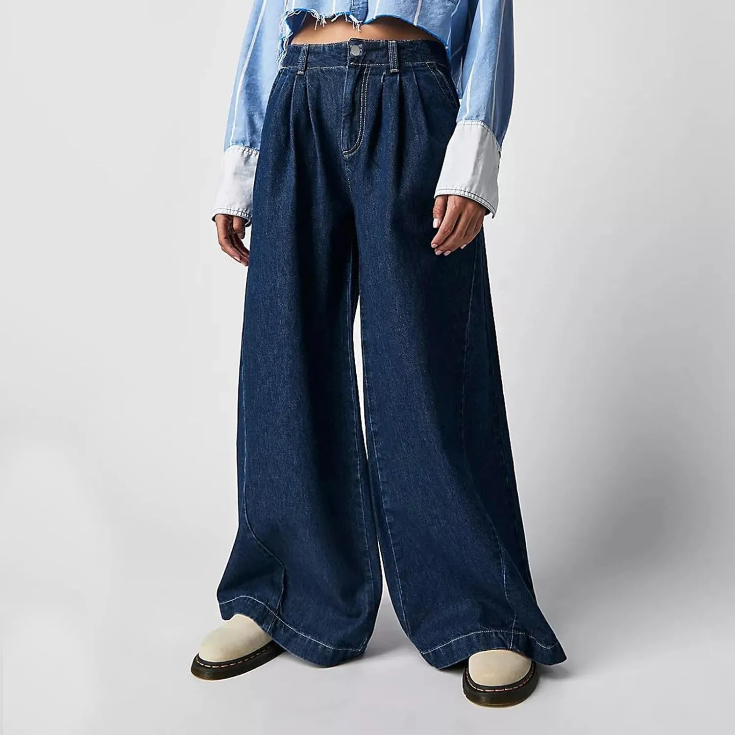 FZVYD Women's Barrel Jeans Casual High Waisted Stretchy Wide Leg Pants Baggy Denim Pants Teens Girls 2025 Trendy Streetwear