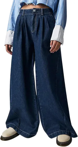 FZVYD Women's Barrel Jeans Casual High Waisted Stretchy Wide Leg Pants Baggy Denim Pants Teens Girls 2025 Trendy Streetwear