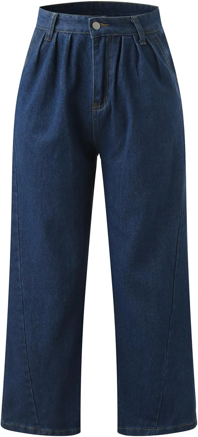 FZVYD Women's Barrel Jeans Casual High Waisted Stretchy Wide Leg Pants Baggy Denim Pants Teens Girls 2025 Trendy Streetwear