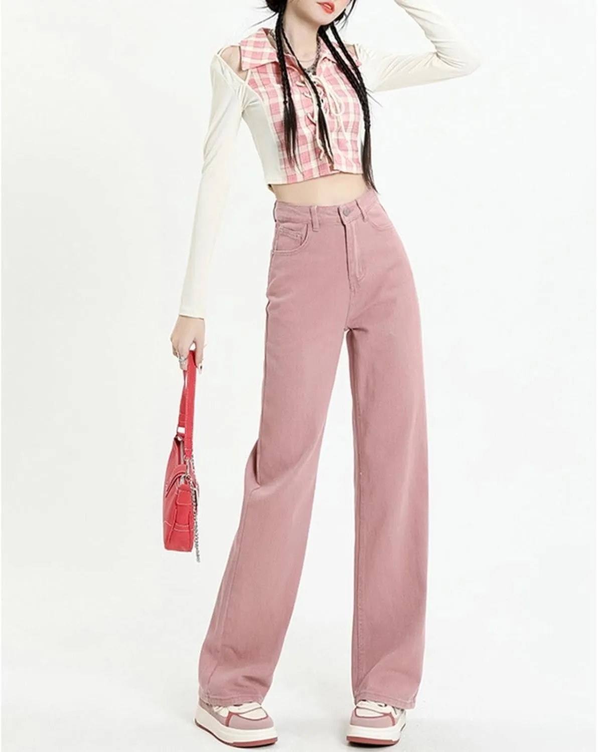 FZVYD Women's High Waisted Jeans Boyfriend Baggy Straight Leg Casual Denim Pants Streetwear Plus Size Trousers with Pockets