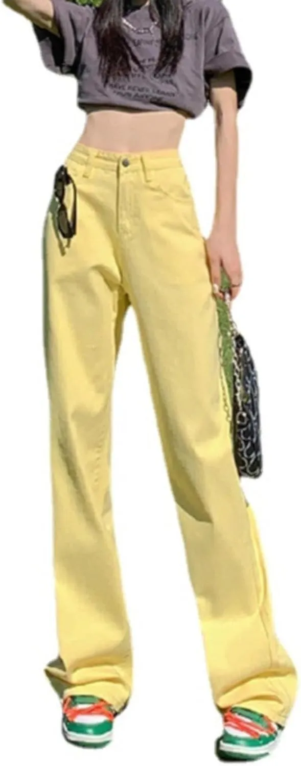 FZVYD Women's High Waisted Jeans Boyfriend Baggy Straight Leg Casual Denim Pants Streetwear Plus Size Trousers with Pockets