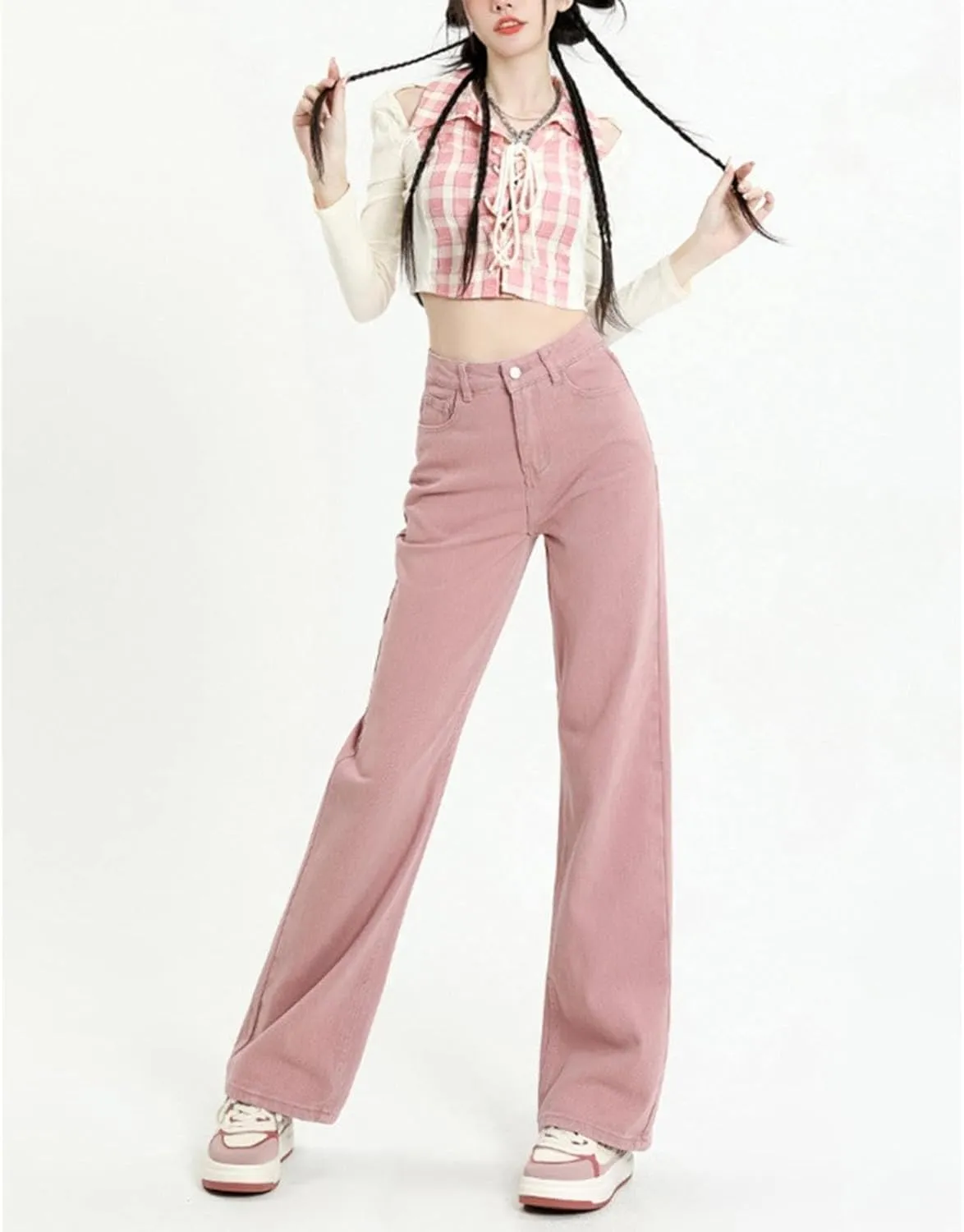 FZVYD Women's High Waisted Jeans Boyfriend Baggy Straight Leg Casual Denim Pants Streetwear Plus Size Trousers with Pockets
