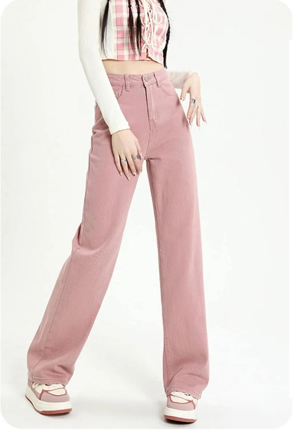 FZVYD Women's High Waisted Jeans Boyfriend Baggy Straight Leg Casual Denim Pants Streetwear Plus Size Trousers with Pockets