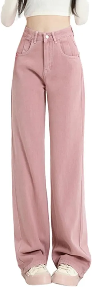 FZVYD Women's High Waisted Jeans Boyfriend Baggy Straight Leg Casual Denim Pants Streetwear Plus Size Trousers with Pockets