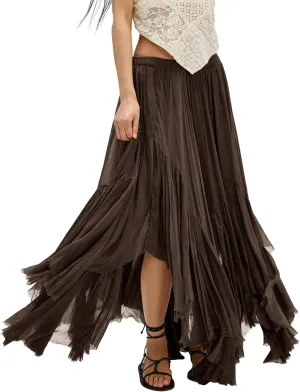 Gacaky Skirts for Women Summer Casual Bohemian A-Line Midi Clover Skirt Elastic Waist Flowy Swing Long Beach Maxi Skirt