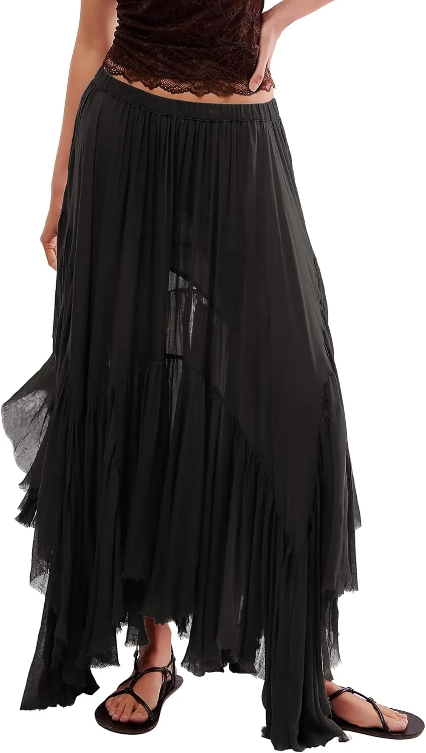 Gacaky Skirts for Women Summer Casual Bohemian A-Line Midi Clover Skirt Elastic Waist Flowy Swing Long Beach Maxi Skirt