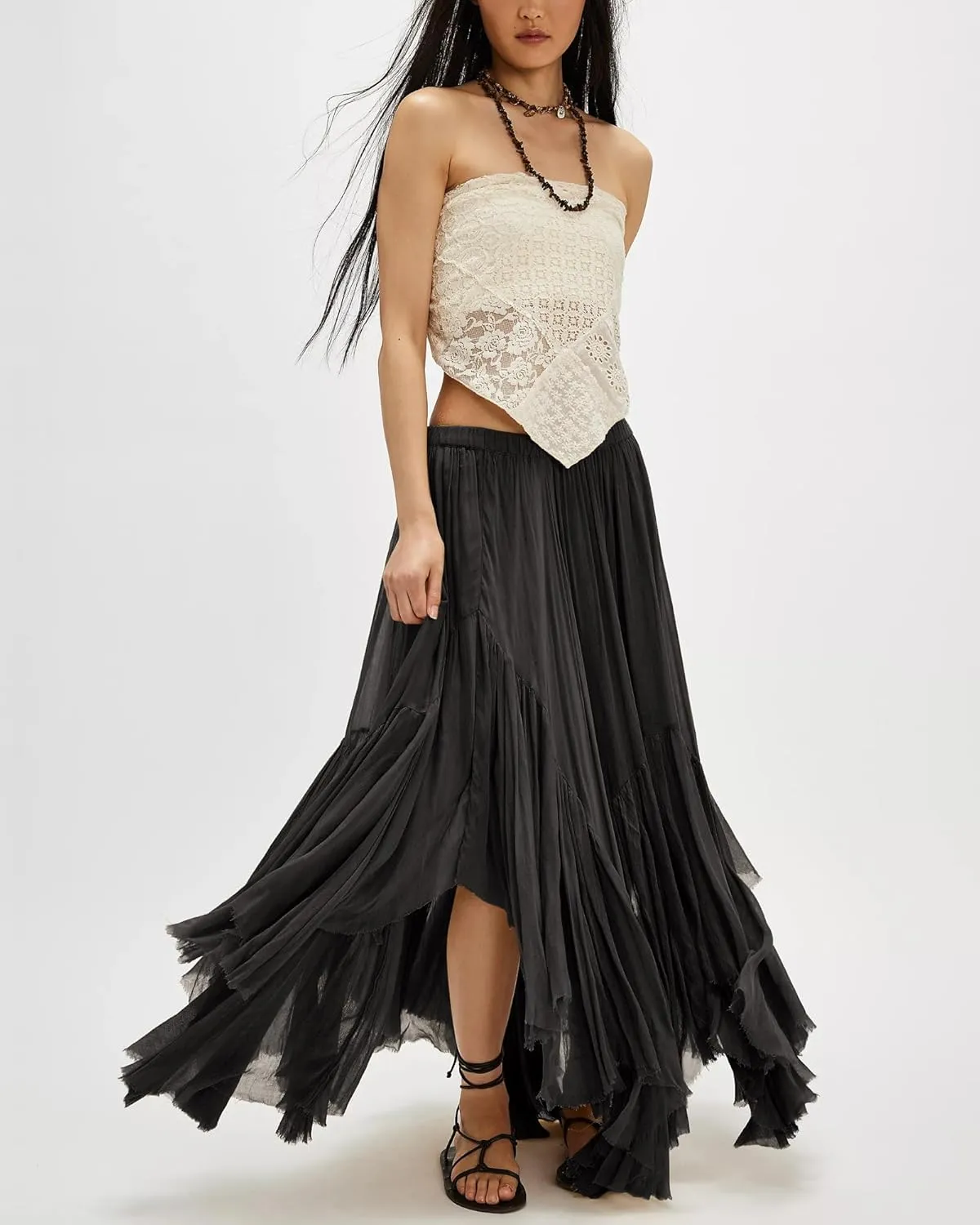 Gacaky Skirts for Women Summer Casual Bohemian A-Line Midi Clover Skirt Elastic Waist Flowy Swing Long Beach Maxi Skirt