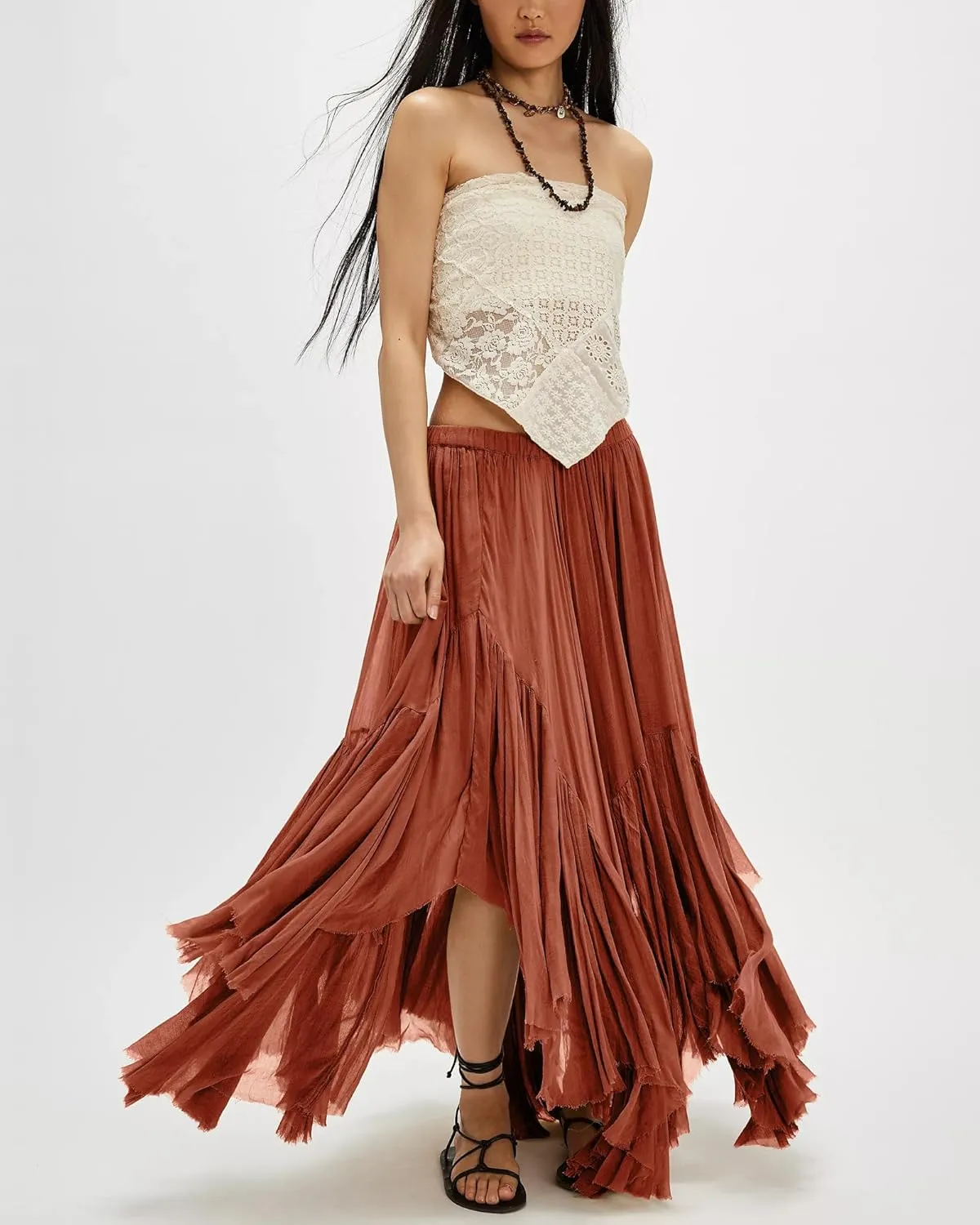Gacaky Skirts for Women Summer Casual Bohemian A-Line Midi Clover Skirt Elastic Waist Flowy Swing Long Beach Maxi Skirt