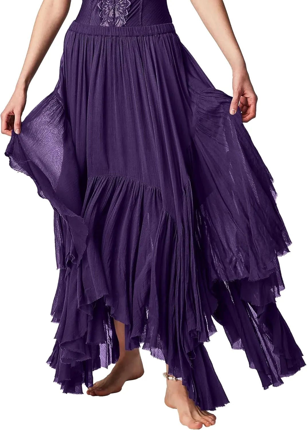 Gacaky Skirts for Women Summer Casual Bohemian A-Line Midi Clover Skirt Elastic Waist Flowy Swing Long Beach Maxi Skirt