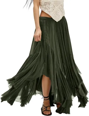 Gacaky Skirts for Women Summer Casual Bohemian A-Line Midi Clover Skirt Elastic Waist Flowy Swing Long Beach Maxi Skirt