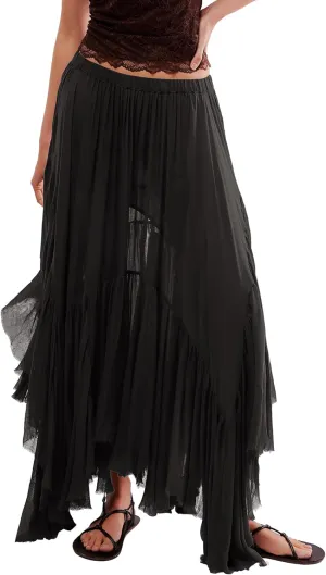 Gacaky Skirts for Women Summer Casual Bohemian A-Line Midi Clover Skirt Elastic Waist Flowy Swing Long Beach Maxi Skirt