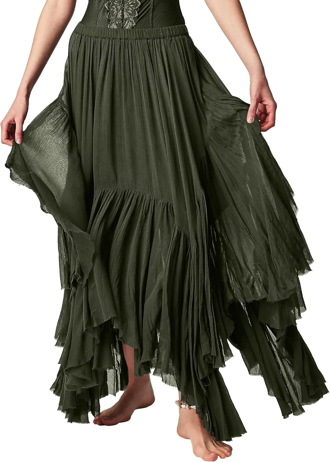 Gacaky Skirts for Women Summer Casual Bohemian A-Line Midi Clover Skirt Elastic Waist Flowy Swing Long Beach Maxi Skirt