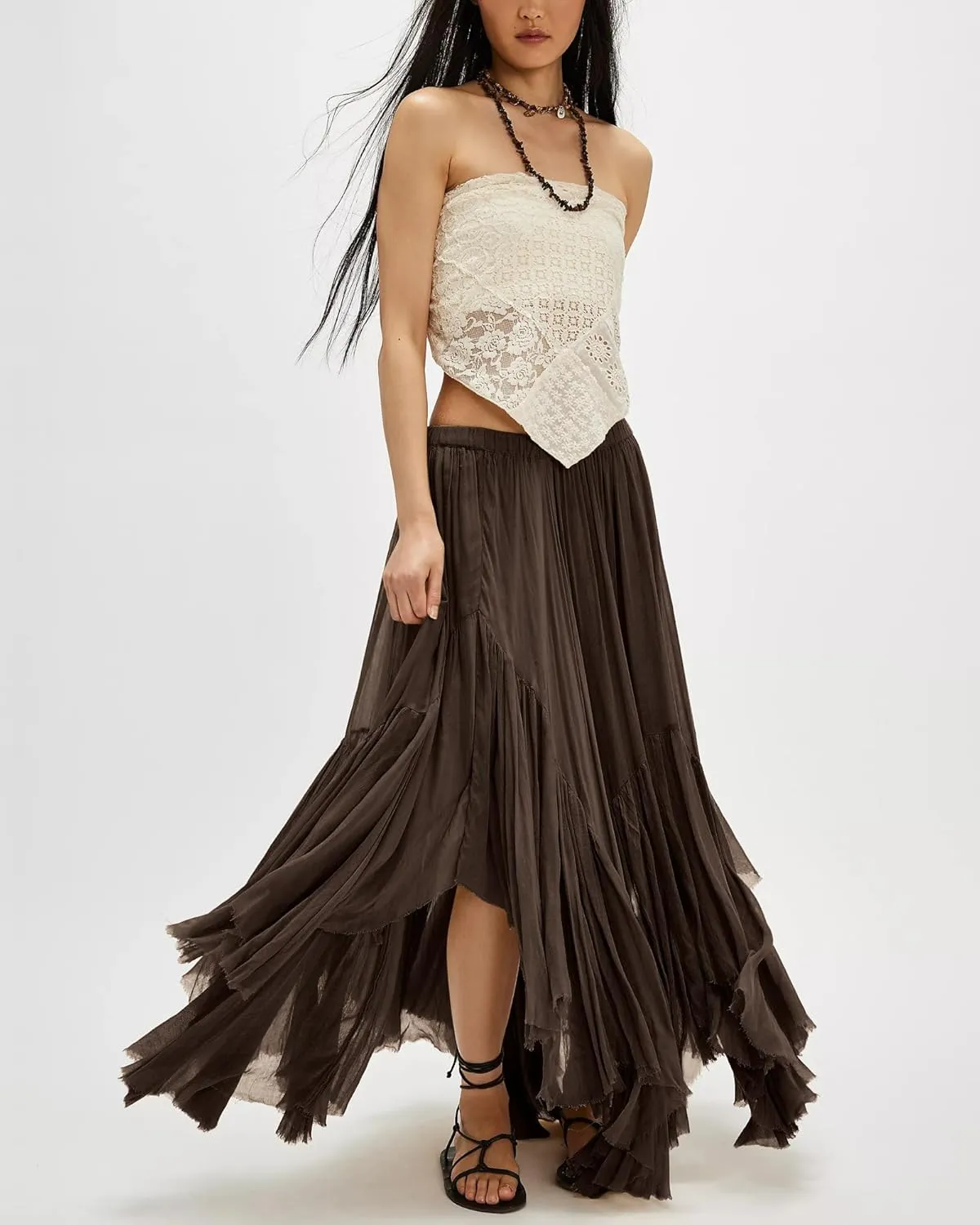 Gacaky Skirts for Women Summer Casual Bohemian A-Line Midi Clover Skirt Elastic Waist Flowy Swing Long Beach Maxi Skirt