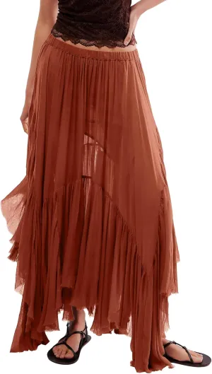 Gacaky Skirts for Women Summer Casual Bohemian A-Line Midi Clover Skirt Elastic Waist Flowy Swing Long Beach Maxi Skirt