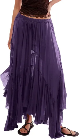 Gacaky Skirts for Women Summer Casual Bohemian A-Line Midi Clover Skirt Elastic Waist Flowy Swing Long Beach Maxi Skirt