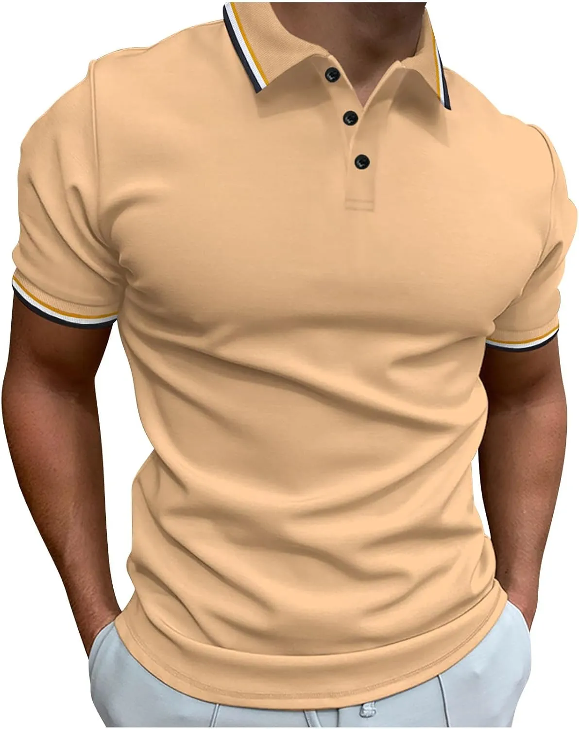 generic Polos T Shirts for Men Performance Short Sleeve Classic Golf Tshirt Collared Moisture Wicking Tee Stylish Patchwork