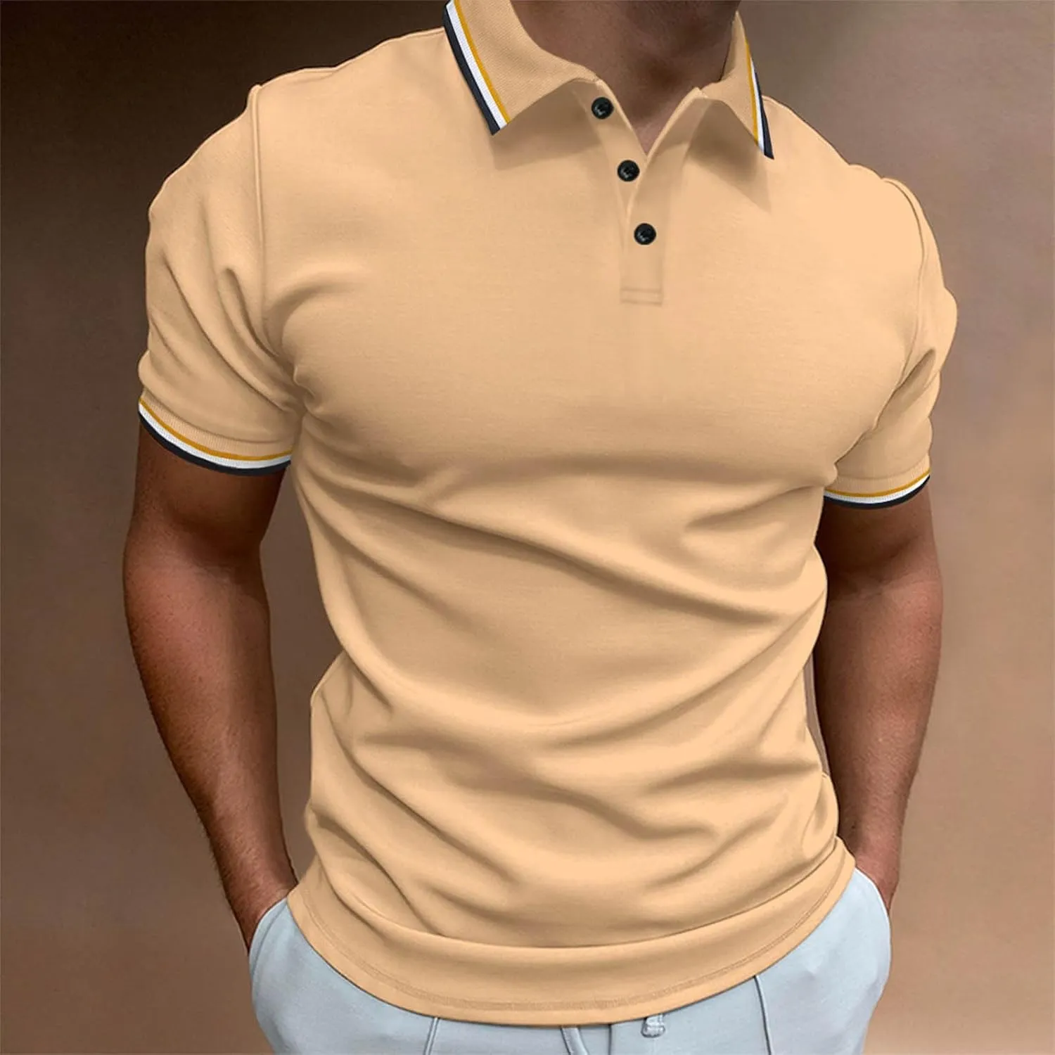 generic Polos T Shirts for Men Performance Short Sleeve Classic Golf Tshirt Collared Moisture Wicking Tee Stylish Patchwork